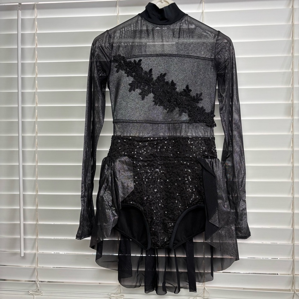 Weissman Black Dance Costume with Lace Applique and Sequin Detail Size SA